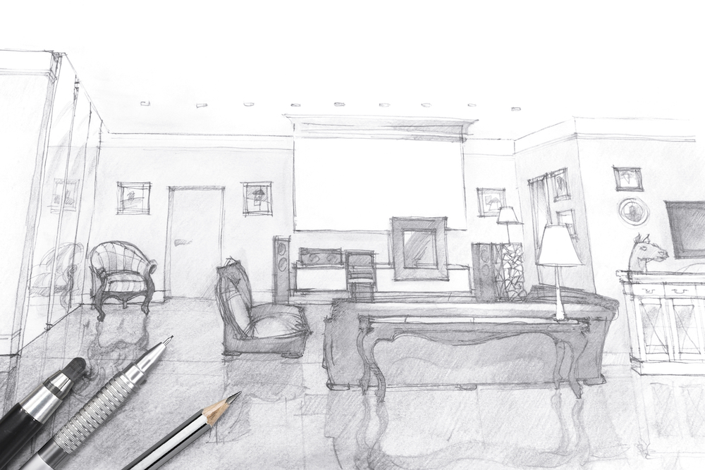 designers workplace with drawing material and tools